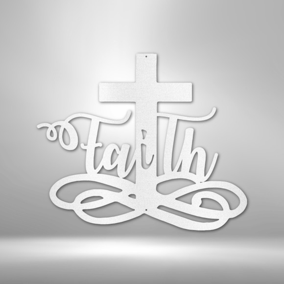 Scripture Sign Faith in Christ Cross Steel Sign Laser Cut Powder Coated Home &